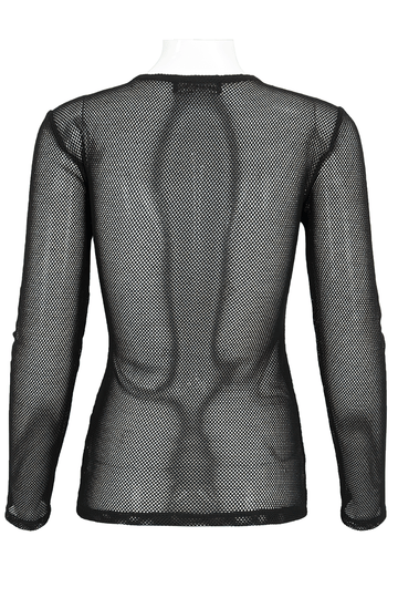 Gothic Style Black Sheer Top With Long-sleeves